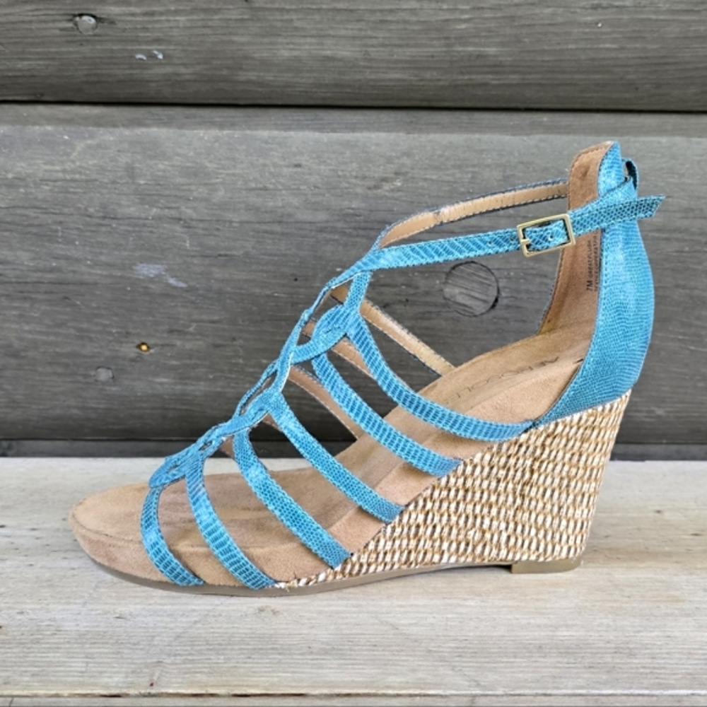 AEROSOLES Great Plush Coastal Boho Luxe Caged Comfort Cork Wedge Sandals 7M - Picture 15 of 16